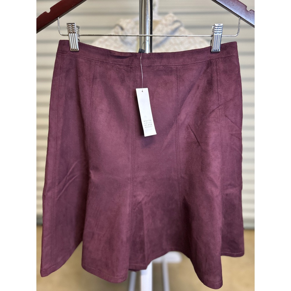 White House Black Market Skirt Womens 2 Cabernet Faux Suede A-line New With Tags